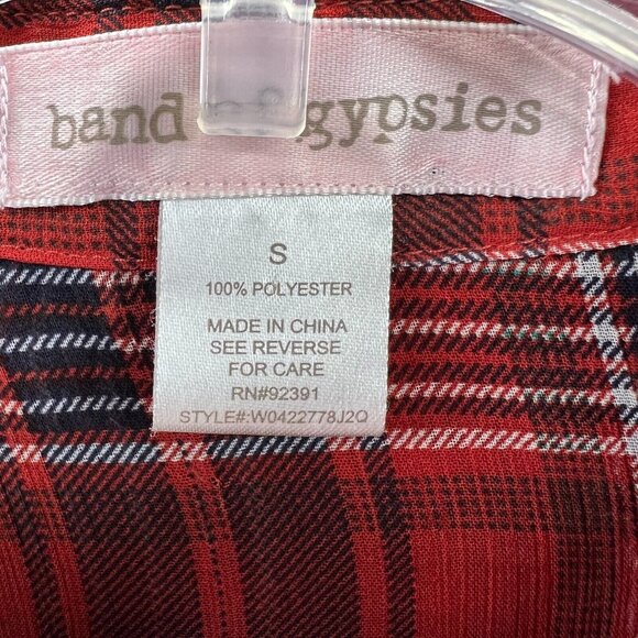 Band of Gypsies Womens Top Small Red Plaid Button Front Long Sleeve Sheer Shirt - Picture 6 of 11